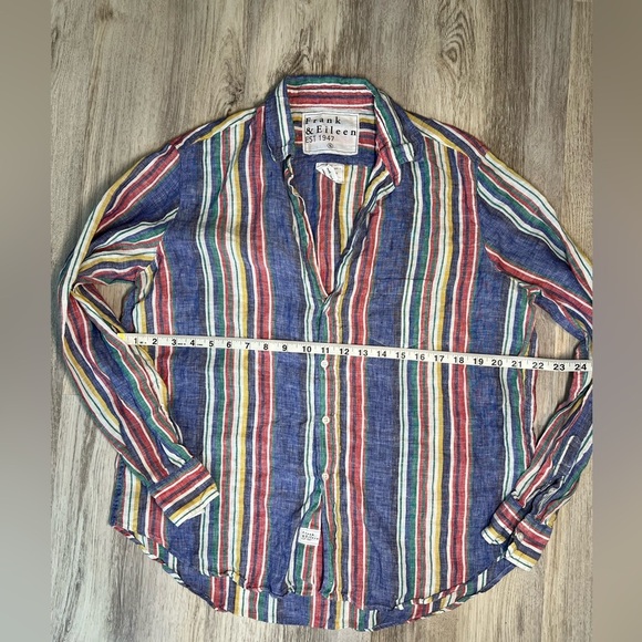 Frank & Eileen Eileen Button Down Shirt Multicolor Striped Linen Size Small. - Picture 6 of 9
